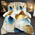 Vintage Floral Comforter Set King Size Women,Marble Flower Bedding Set King,Marble Blue Flower Bed Comforter,Blue and Gold Floral Quilt Bedroom Decor for Kids and Adults-Ruum Studio Home