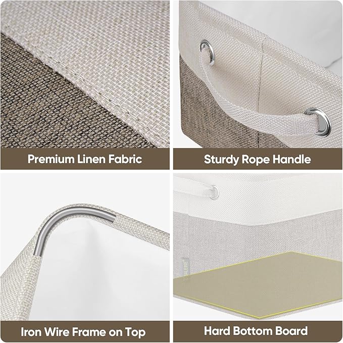 BALEINE 4 Pack Fabric Storage Bins for Shelves, Linen Storage Baskets for Organizing, Decorative Closet Bins for Clothes, Home (Brown, 12"x8"x8")-Ruum Studio Home