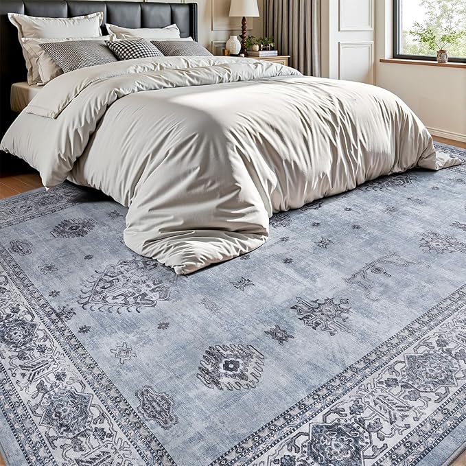 AMOAMI-Vintage Area Rug 6X9 Blue Rugs for Living Room-Soft Living Room Rug Non Slip Rugs for Bedroom Carpet Machine Washable Rug for Dining Room Bedside Office Room Decor-Ruum Studio Home
