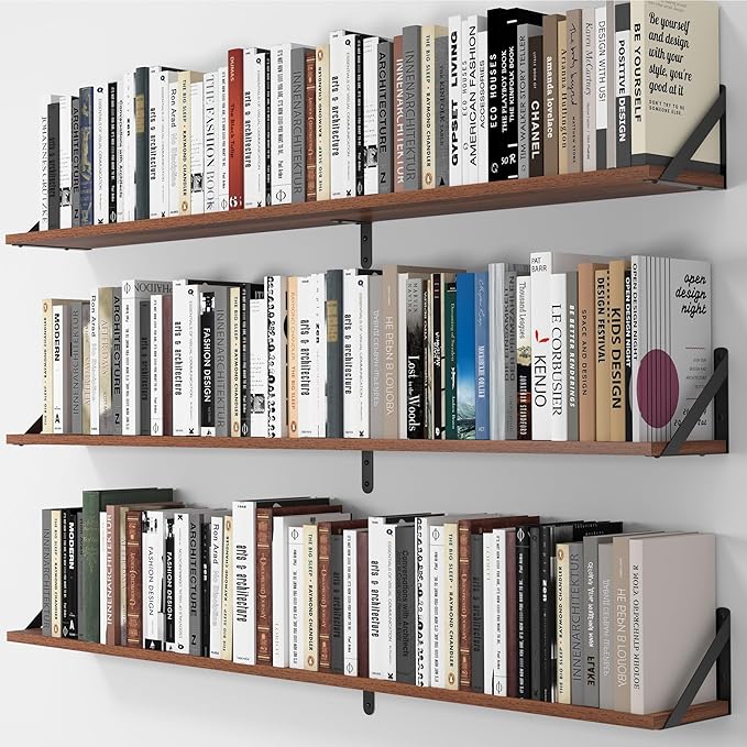 Heimlove 48 Inch Large Wall Bookshelves Set of 3, Wall Mounted Bookshelves,Heavy Duty Wooden Shelves for Living Room,Bedroom,Kitchen,Laundry Room Storage & Decor-Ruum Studio Home