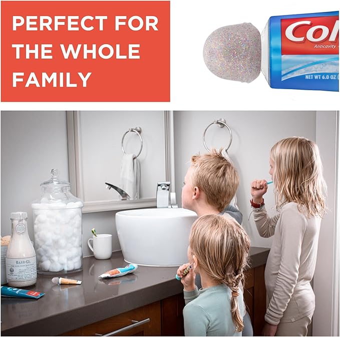 Chrome Cherry SqueezMe Self-Closing Toothpaste Caps, Silicone Lid for Kids & Adults, No Mess Toothpaste Dispenser, Easy Squeezer Cap for Tubes, Bathroom Accessory, Glitter, Pack of 6-Ruum Studio Home