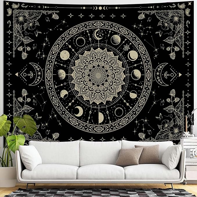 Lunerfex Mandala Moon Tapestry Boho Tapestry for Bedroom Black Tapestries Wall Hanging Living Room Wall Art and Home Decor 44x60-Ruum Studio Home