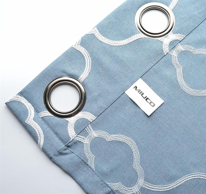 MIUCO Moroccan Embroidered Semi Sheer Curtains Faux Linen Grommet Window Curtain for Living Room 52 x 84 Inch 2 Panels, Dusty Blue-Ruum Studio Home