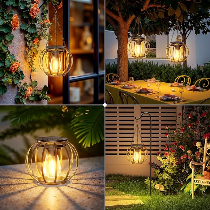 KOOPER Solar Lanterns Outdoor Waterproof, 4 Pack Upgraded Bronze Metal Hanging Solar Lights Outdoor Lanterns, Brighter Auto On/Off Outdoor Hanging Lantern for Yard Patio Pathway Porch Garden Decor-Ruum Studio Home