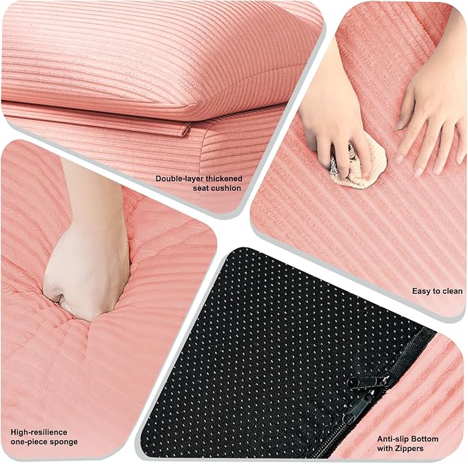 Misolant Bean Bag Chairs，Big Corduroy Fabric Sofa Bean Bag Chair for Adults and Teens with High-Resilience Sponge, Non-Slip Base Floor Lounge Sofa for Home, Living Room, Bedroom, Gaming Pink-Ruum Studio Home