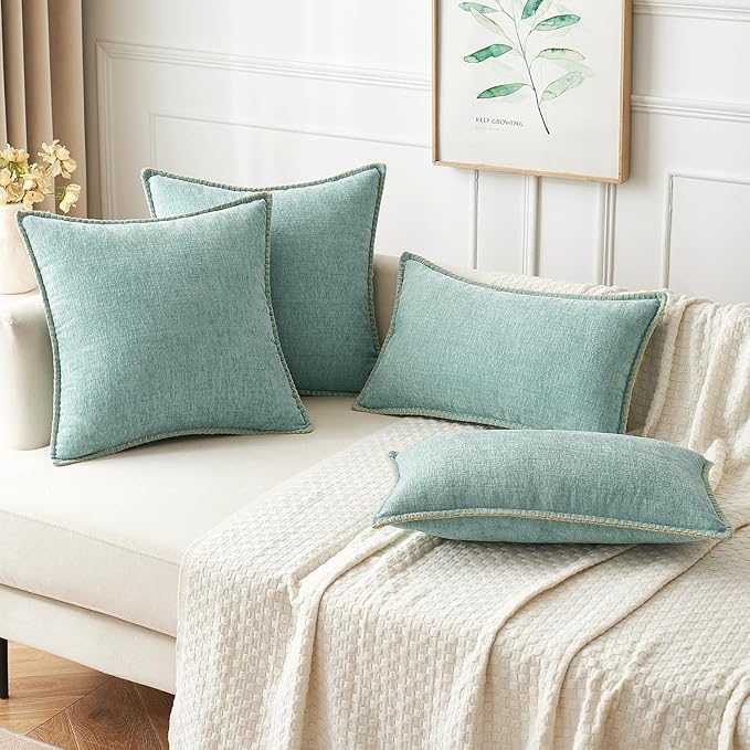 MIULEE Pack of 2 Couch Throw Pillow Covers 16x16 Inch Aqua Green Farmhouse Decorative Pillow Covers with Stitched Edge Soft Chenille Solid Dyed Spring Pillow Covers for Sofa Bed Living Room-Ruum Studio Home