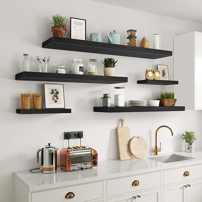 Single Floating Shelves 36 inch Long, Large 10 in Deep Wall Shelves Heavy Duty 70 lbs for Bedroom, Bathroom, Living Room, Kitchen, Office, Modern Shelf Home Decor, Set of 1, Black-Ruum Studio Home