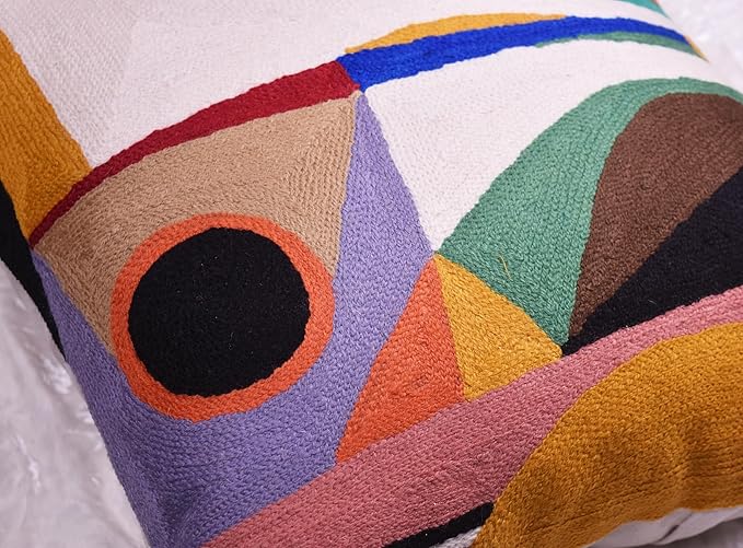 Kandinsky Balancement Decorative Pillow Cover Abstract Toss Pillows Farmhouse Chair Cushion Contemporary Pillow Mid-Century Chair Cushions Hand Embroidered Pillow Wool Size 18x18-Ruum Studio Home
