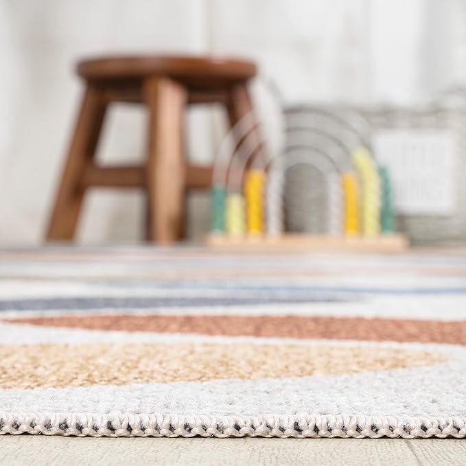 JONATHAN Y Machine-Washable Ivory/Blue/Orange Runner Rug, 2x8, Dila Modern Hearts Geometric, Kids & Novelty, Vintage, Bedroom, Kitchen, Living Room, Easy-Cleaning, Non-Shedding (KDW101A-28)-Ruum Studio Home