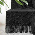 inhand Knitted Throw Blankets for Couch and Bed, Soft Cozy Knit Blanket with Tassel, Black Lightweight Decorative Blankets and Throws, Farmhouse Warm Woven Blanket for Men and Women, 50"x60"-Ruum Studio Home