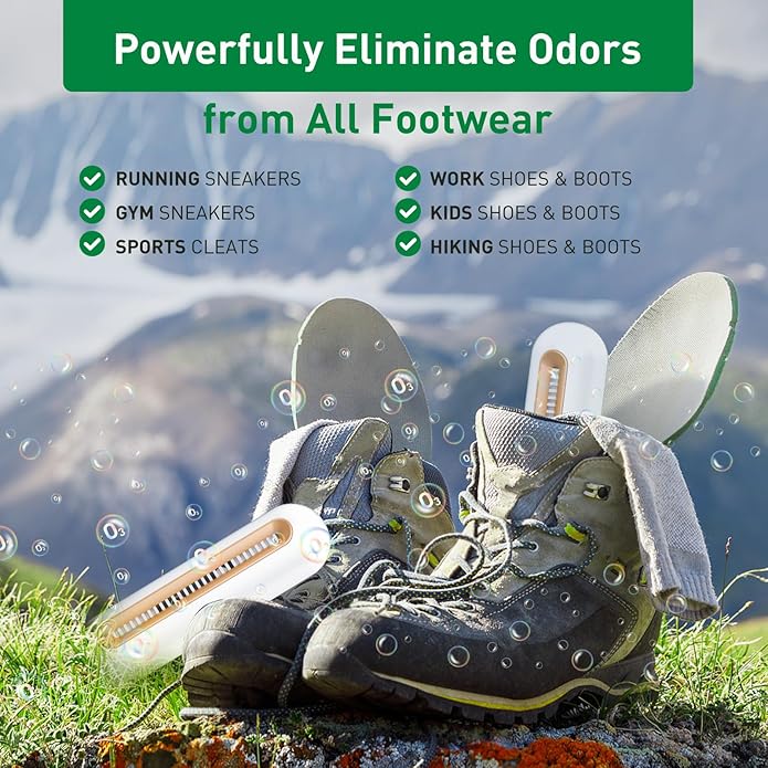 Chemical-Free Shoe Deodorizer for Sneaker, Boot, All Footwear, Rechargeable & Long-Lasting Shoe Freshener 2-Pack, Ozone Technology Shoe Odor Elimination, Durable Shoe Smell Remover-Ruum Studio Home