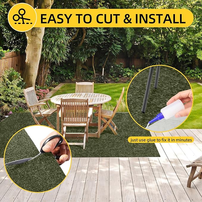Marine Carpet,5 FT x 20 FT Olive Green Indoor Outdoor Carpet 0.2" Thick with Water-Proof TPE Backing, Non-Slide for Home, Patio, Porch, Deck-Ruum Studio Home