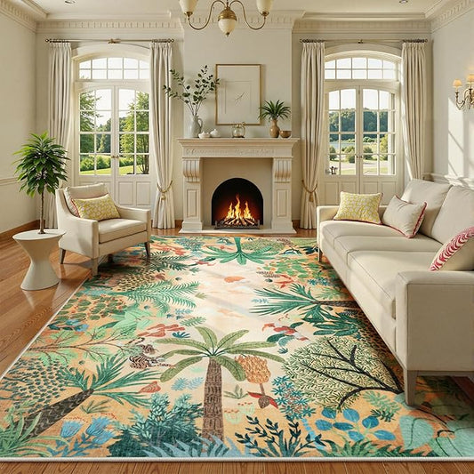 LIVEBOX Boho 8x10 Area Rugs for Living Room, Washable Soft Jungle Animal Print Rug for Bedroom, Farmhouse Non Slip Rug Floor Carpet, Forest Dining Room Rugs for Under Table-Ruum Studio Home