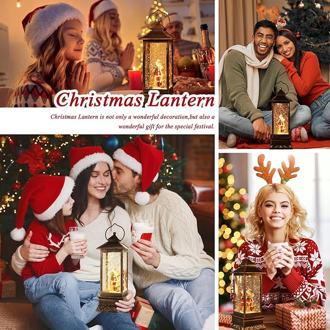 House & Garden Decoration,Christmas Lantern with 8 Pieces of Music,Sparkling Crystal Keep Circling Around The Snowman Families Music Box as a (Santa Claus)-Ruum Studio Home