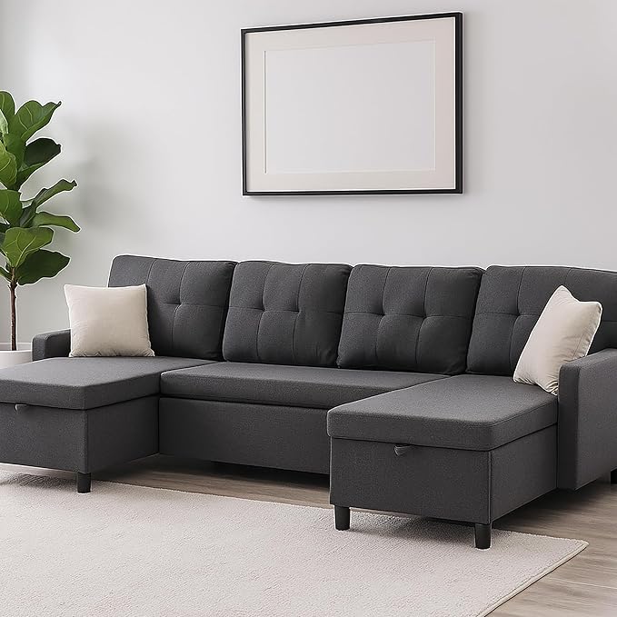 Pull Out Couch, Oversized Sleeper Sofa Couch, Sectional Sleeper Sofa Bed for Living Room Bedroom Lounge (Grey, 110 Inch)-Ruum Studio Home