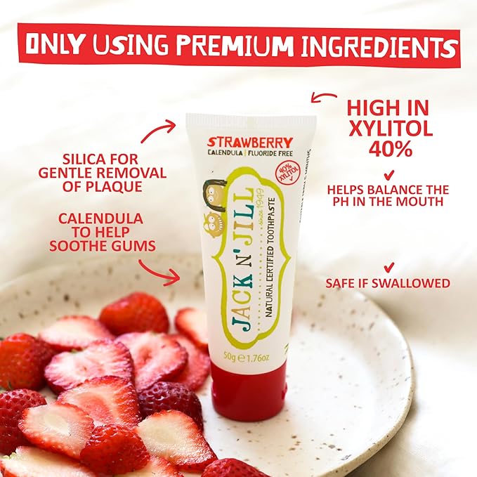 Jack N' Jill Natural Toothpaste for Baby and Infants - Fluoride Free Training Toothpaste, 40% Xylitol, BPA Free - Berries N' Cream, 1.76 oz (Pack of 1)-Ruum Studio Home