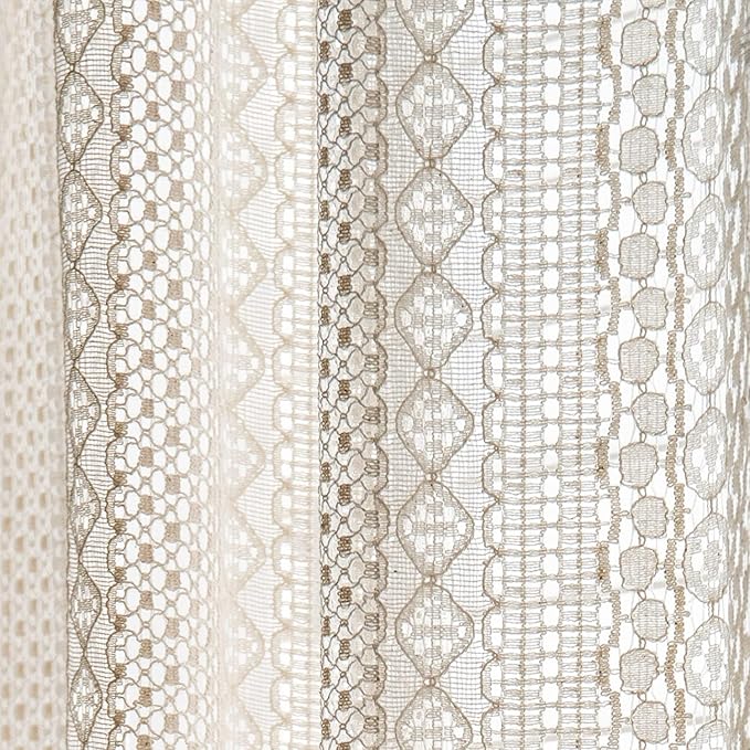 Sutuo Home Boho Sheer Curtain 108 Inches Long, Crochet Lace with Bohemian Hollow Knitted Handmade Tassels,Vintage Farmhouse Window Treatment for Bedroom, Rod Pocket, 1 Panel 59" W x 108" L, Beige-Ruum Studio Home