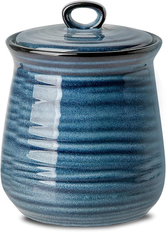 Hasense Ceramic Food Storage Jar with Airtight Seal Lid, 35 Ounce Kitchen Canister Container for Cookie, Ground Coffee, Pasta, Cereal, Flour, Sugar, Rice, Seasoning and Pet Treat, Navy-Ruum Studio Home