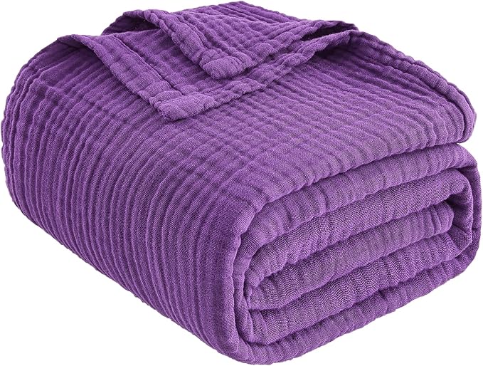 EMME Cotton Muslin King Blanket Bed Layering Breathable Gauze Blanket Soft Lightweight Blankets Adults (Purple, 108"x90")-Ruum Studio Home