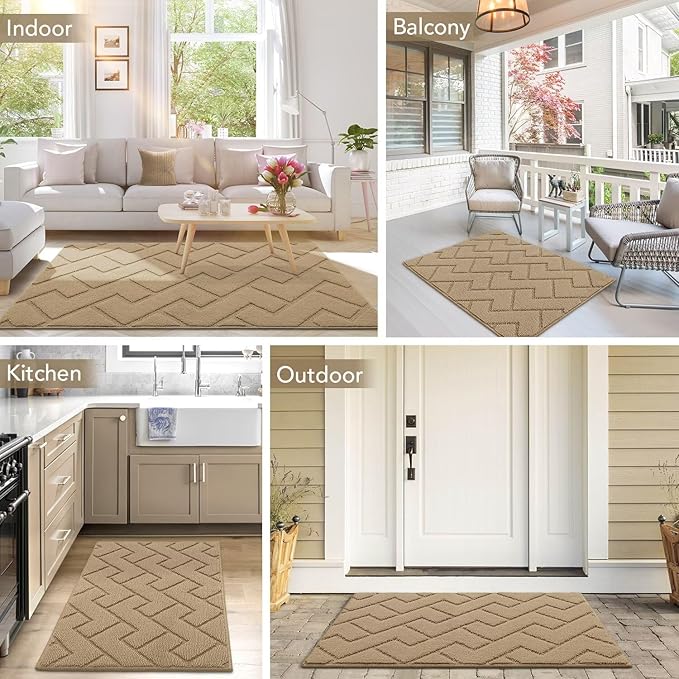 hicorfe Front Door Mat Outside Entrance,36"x59" Absorbent Muddy Dirt Resist Welcome Door Mats Outdoor Indoor,Stain and Fade Resistant,Non Slip Backing Entry Mat Doormat for Entryway(Brown)-Ruum Studio Home