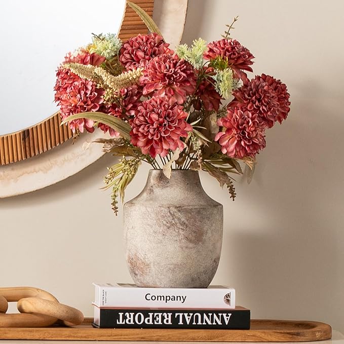 Mitt&Ditt Ceramic Flower Vase, 7.5 inch Off-White Farmhouse Rustic Vase, Handcrafted Weathered Pottery Vases, Small Flower Terracotta Vases for Home Decor, Living Room, Table, Shelf-Ruum Studio Home
