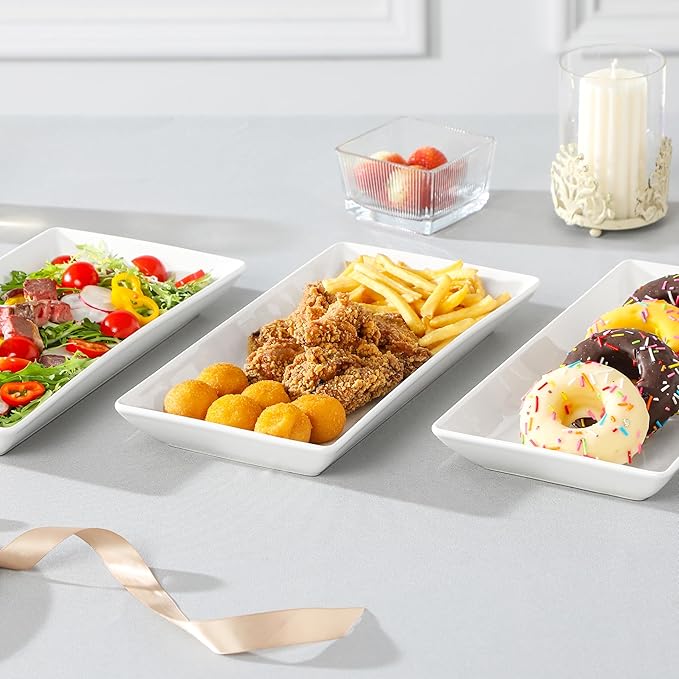 MALACASA 3 Tier Serving Trays for Party, 12 Inch Porcelain White Trays for Serving Food, Dessert Stand with Collapsible Gold Metal Rack-Ruum Studio Home
