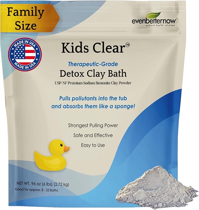 Kids Clear Detox Clay Bath, 100% Pure Sodium Bentonite - Cleansing and Purifying, by -Evenbetternow LLC – 6 lb (96 oz) Family Value Size-Ruum Studio Home