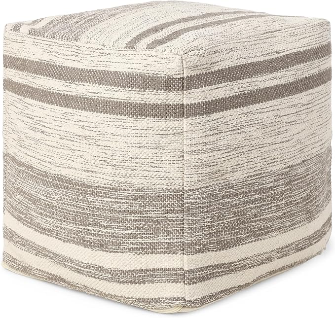 REDEARTH · Tufted Pouf Ottoman with Filler Textured Storage Cube Bean Bag Pouffe Footrest for Living Room, Bedroom, Nursery, Kidsroom; 100% Cotton (17.5"X17.5"X17.5", Melange Delight Taupe)-Ruum Studio Home