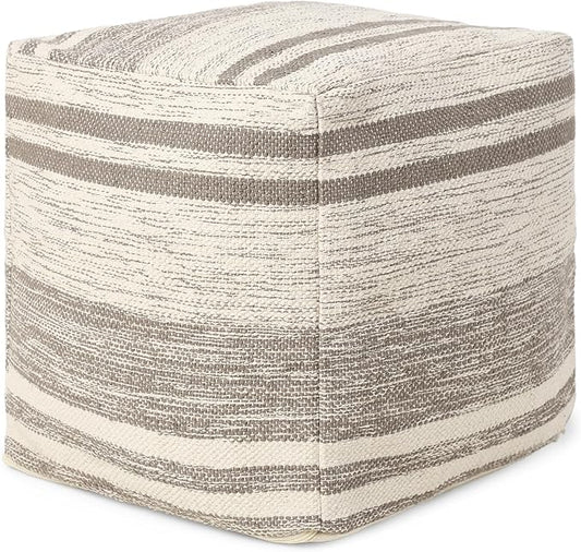 REDEARTH · Tufted Pouf Ottoman with Filler Textured Storage Cube Bean Bag Pouffe Footrest for Living Room, Bedroom, Nursery, Kidsroom; 100% Cotton (17.5"X17.5"X17.5", Melange Delight Taupe)-Ruum Studio Home