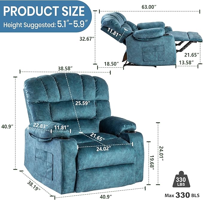 Recliner Chair Manual Modern Ergonomic Lounge Single Sofa Seat Living Room Lounge Recliners on Clearance Foam Filling-Ruum Studio Home