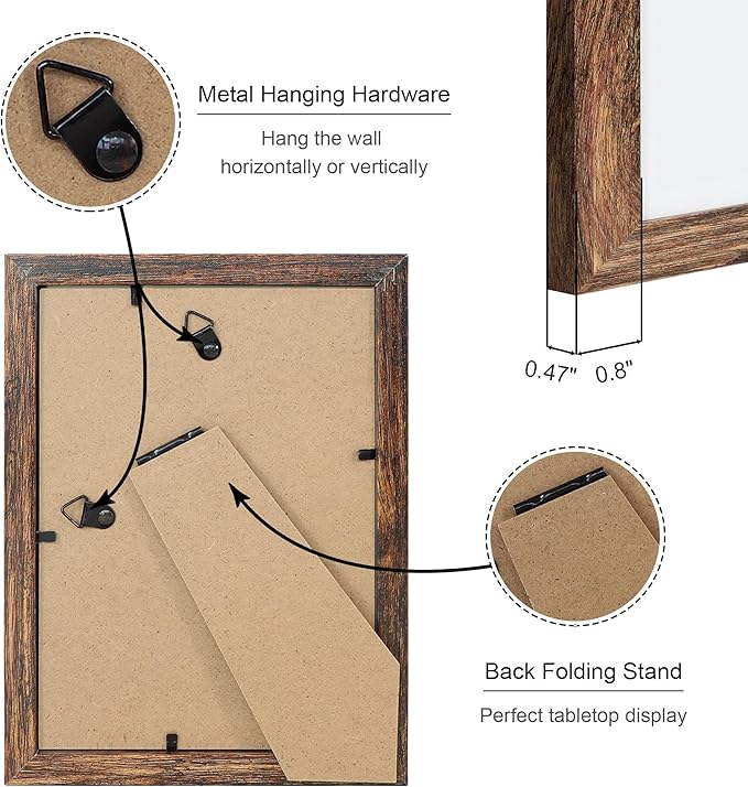 5x7 Picture Frame Set of 4, 5 x 7 Wood Photo Frames with Mat for 4x6, Natural Wooden Frame with Real Glass Cover for Wall and Tabletop Display,Rustic Brown-Ruum Studio Home