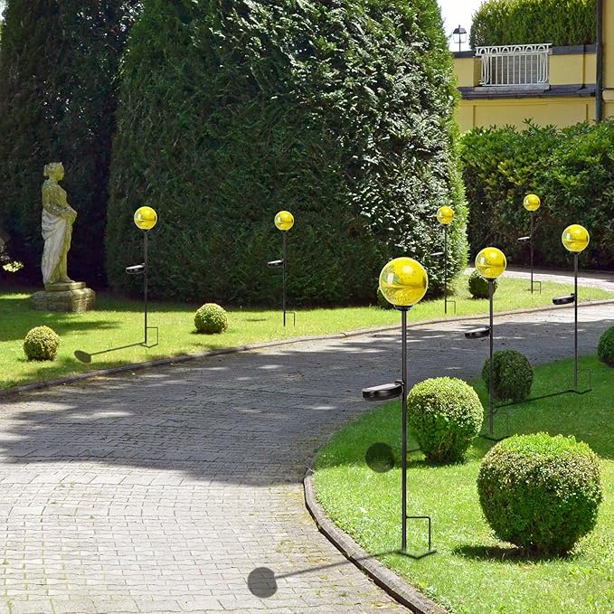 Solar Lights Outdoor Decorative Solar Outdoor Decorative Glass Ball Stakes Waterproof Garden Stake Glass LED Garden Globe Lights for Pathway Yard Lawn Decoration Yellow-Ruum Studio Home