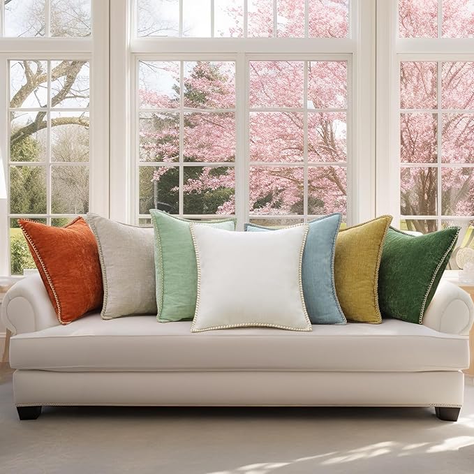 decorUhome Chenille Soft Throw Pillow Covers 18x18 Set of 2, Farmhouse Velvet Neutral Decorative Euro Pillow Covers with Stitched Edge for Couch Sofa Bed Home Decor, Black-Ruum Studio Home