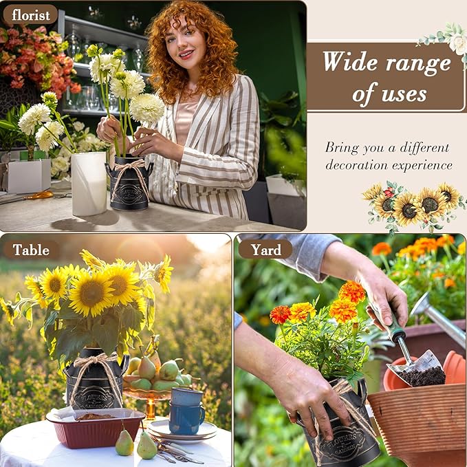 6 Inch Farmhouse Vase Decor Milk Can Vintage Flower Jug Galvanized Metal Vase with Handle Rustic Flower Buckets for Thanksgiving Christmas Table Centerpiece Weddings Gifts(Black,8 Pcs)-Ruum Studio Home