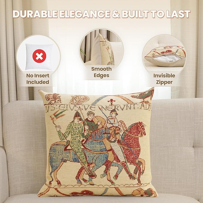 Charlotte Home Furnishings Bayeux Mont St. Michel Throw Pillow Cover 16" x 16" – Medieval Tapestry Cushion Case for Sofa, Couch, & Bed | Cotton Jacquard Woven in Europe | Insert Not Included-Ruum Studio Home