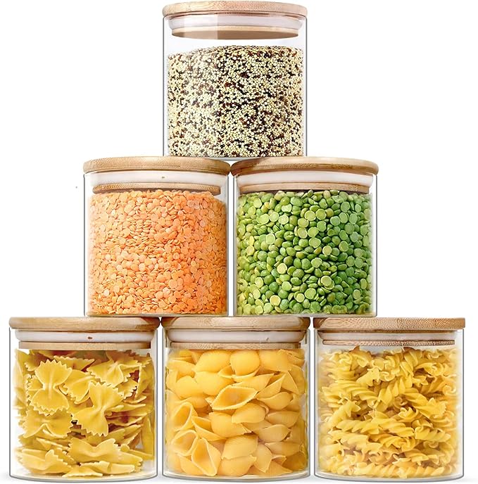 Urban Green Glass Jars with Bamboo Lids, Glass Airtight Canisters sets, Food Storage Container, Pantry Organization and Storage Jars, Kitchen Canisters Sets, Flour Containers of 6-Ruum Studio Home