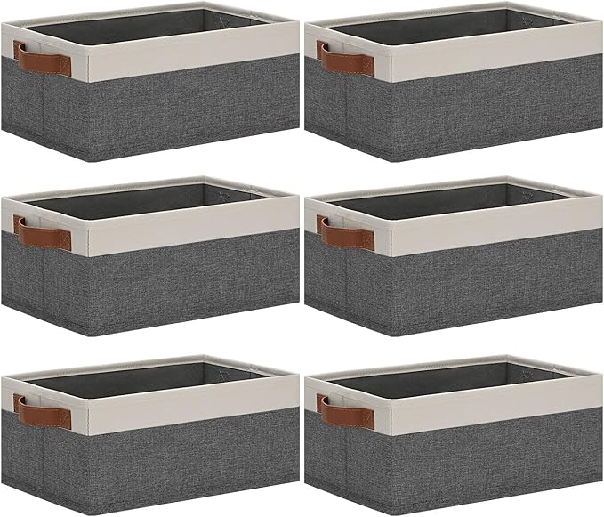 GhvyenntteS Small Fabric Storage Bins with Handles 6 Pack, 11.8" x 7.87" x 5.11" Storage Baskets for Shelves, Baskets for Organizing Clothes Underwear Socks Hats DVDs (Grey/White)-Ruum Studio Home