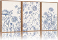 Tinonedraw Large Classic Chinoiserie Flower Framed Canvas Wall Art Set, Navy Blue and White Floral Wall Decor, Minimalist Neutral Botanical Art Printing for Living Room Bedroom Office Dorm 16"x24"x3-Ruum Studio Home