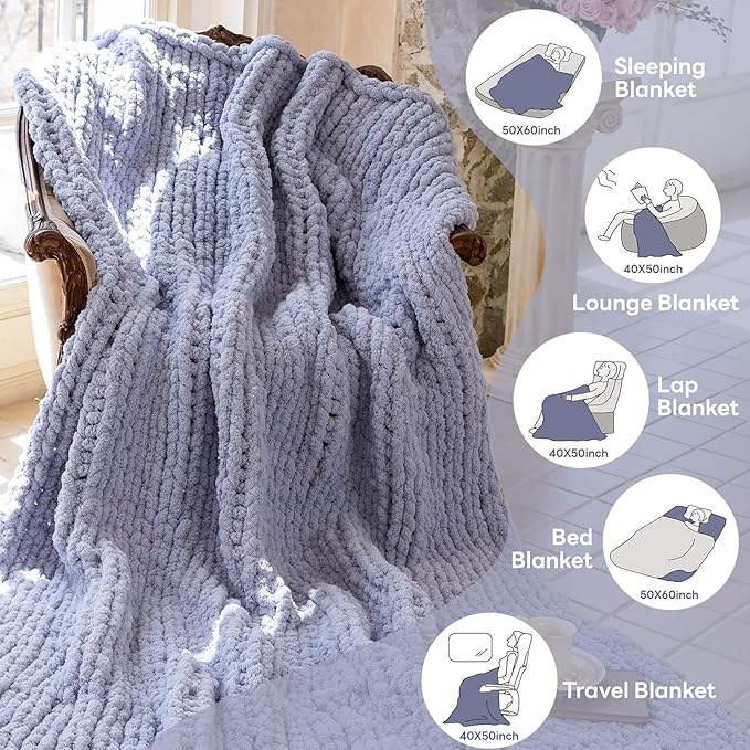 Chunky Knit Blanket - Luxury Soft Cozy 50 * 60 Throw Blanket,100% Woven Blanket Rope Knot Throw Blanket for Couch, Sofa, Home Decor, Gift - Machine Washable（Grey）-Ruum Studio Home
