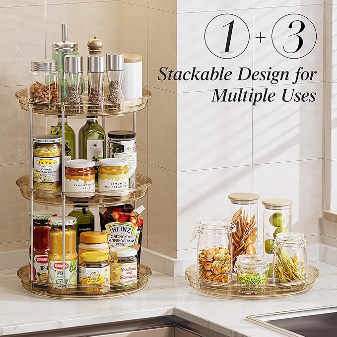 LAMU 2 Pack 2 Tier Lazy Susan Turntable Organizer 10.6'' Rotating Spice Rack Organization for Cabinet, Kitchen, Pantry, Countertop, Bathroom, Vanity, Medicine Cabinet Organizer, Amber-Ruum Studio Home