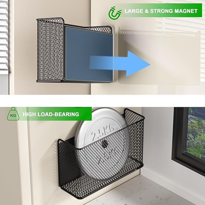 Magnetic Baskets Shelf Bins Organizer Holder Storage Rack Containers for Fridge, Whiteboard, Locker - Home Kitchen Laundry Office School-Ruum Studio Home