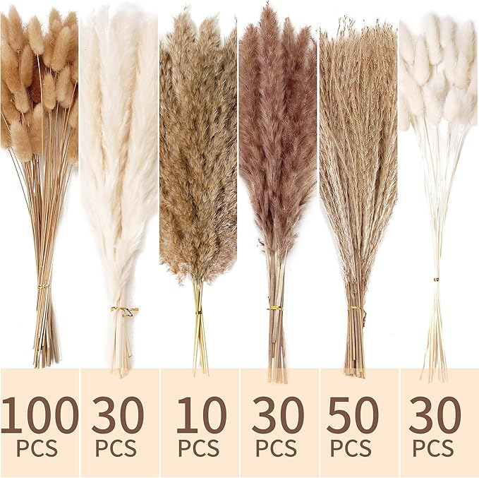 240 PCS Dried Flower Bouquet – Pampas Grass, Floral Decor for Home, Wedding, and Boho Style | Perfect for Vases, Fall, Spring, Summer, and Winter Arrangements-Ruum Studio Home