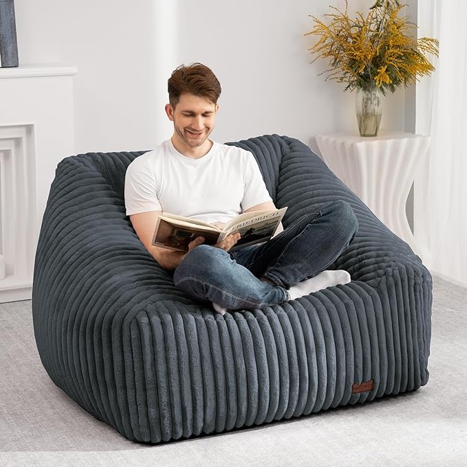 HABUTWAY Bean Bag Chair, Giant Bean Bag Chairs for Adults and Kids, Bean Bag Sofa, Lazy Floor Sofa, Faux Fur Beanbag Chair with Armrests for Living Room Bedroom (Dark Grey)-Ruum Studio Home