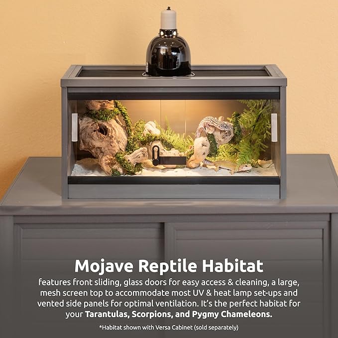 New Age Pet ECOFLEX 24-Inch Mojave Reptile Lounge in Grey - Durable Wood Plastic Composite Habitat with Ventilated Side Panels, Removable Sliding Glass Doors, and Mesh Screen Top-Ruum Studio Home