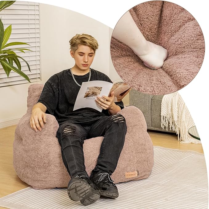 Bean Bag Chair with Filler, Bean Bag Sofa with Tufted Soft Stuffed Filling, Fluffy and Lazy Sofa, Comfy Cozy BeanBag Chairs with Memory Foam for Dorm, Apartment, Living Room (Pink)-Ruum Studio Home