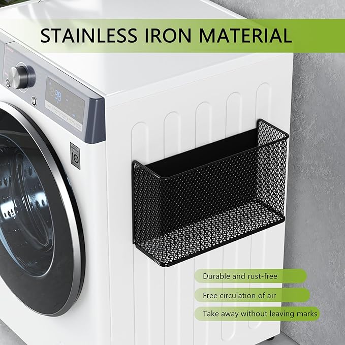 Magnetic Basket Fridge Lint Bin Dryer Ball Holder Laundry Room Organization Home Storage for Class Office School (Mesh，(1-Pack) Black/L)-Ruum Studio Home