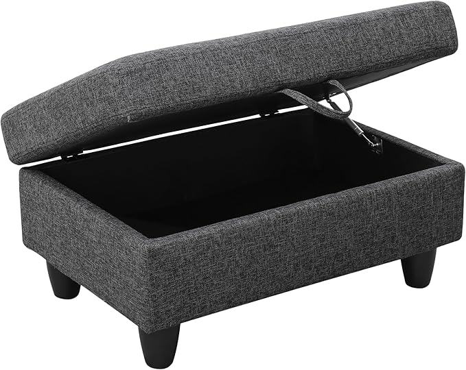 Ottoman Rectangular Storage Ottoman Bench, Flannel Footrest Stool Footstool with Lid for Living Room, Bedroom, Entryway, Black Gray, 35"x23.5"x17.5"-Ruum Studio Home