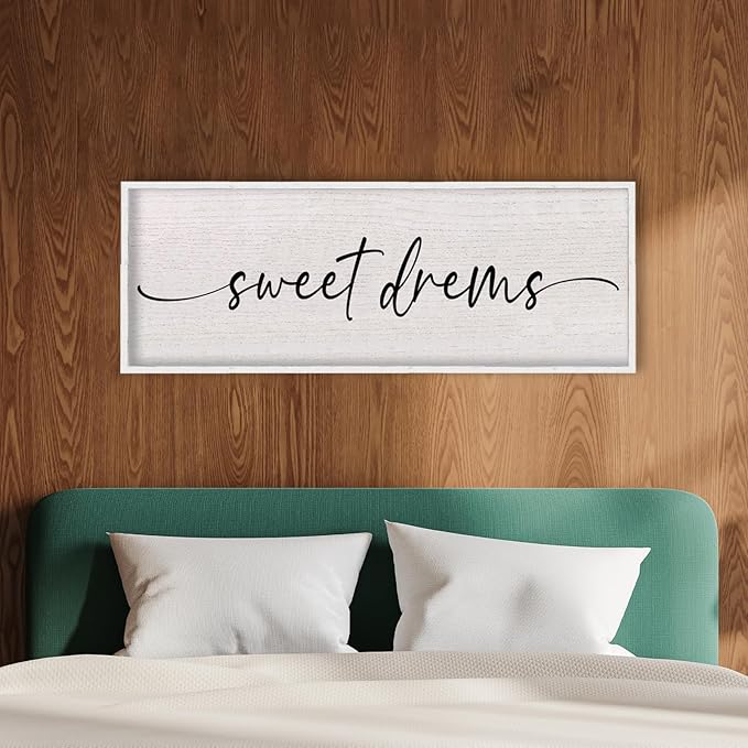 LuZhiQiang Sweet Dreams Sign Wall Decor Above Over Bed 40" x 15" Large Wood Framed for Guest Room Master Bedroom Hanging Wall Art (White)-Ruum Studio Home
