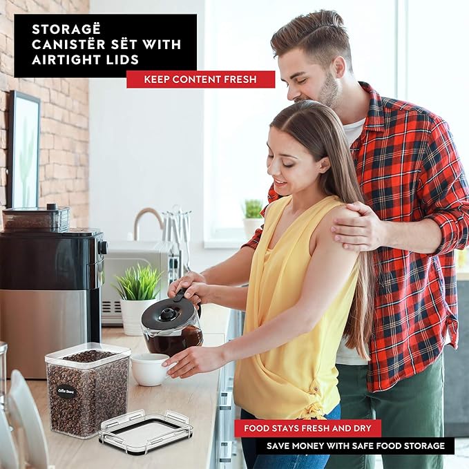 DWËLLZA KITCHEN Airtight Food Storage Container Set - 8 Pieces 1.4L - Plastic BPA Free Kitchen Pantry Storage Containers - Dishwasher Safe - Include 8 Labels - Keeps Food Fresh & Dry-Ruum Studio Home