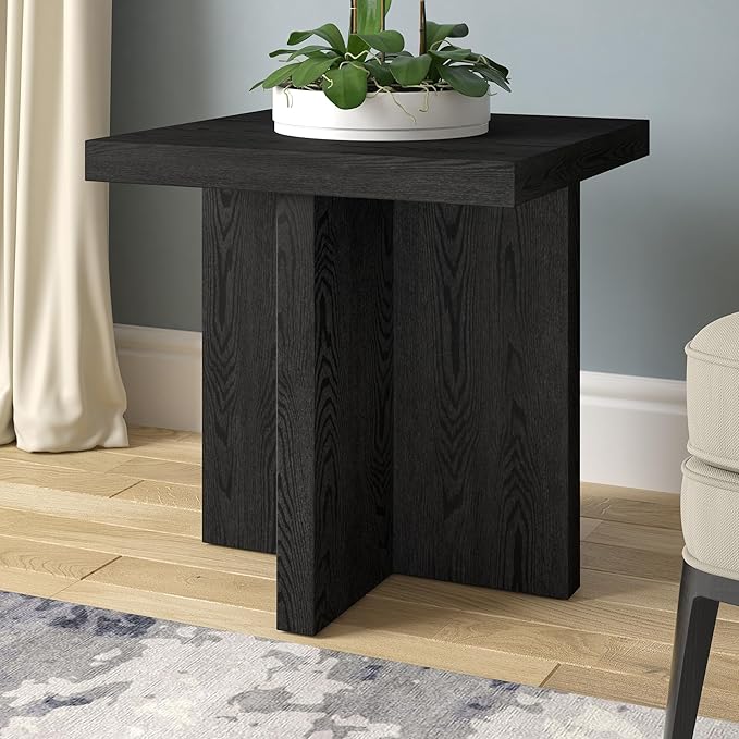 Henn&Hart 22" Wide Square Side Table in Natural Black, for Home, Living Room, Bedroom, Entertainment Room, Office-Ruum Studio Home